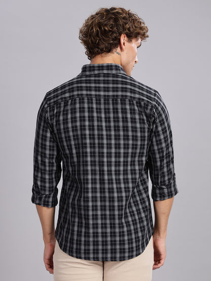 Melange Checks Black Causal Shirt