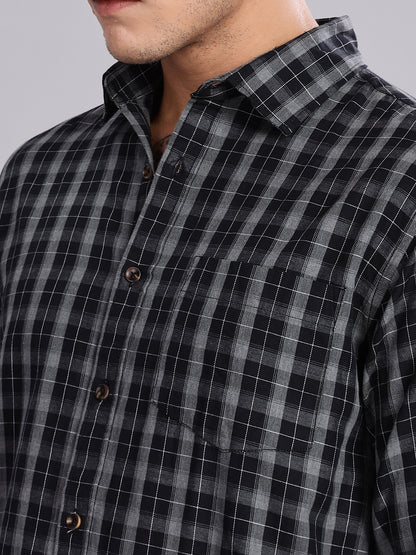 Melange Checks Black Causal Shirt