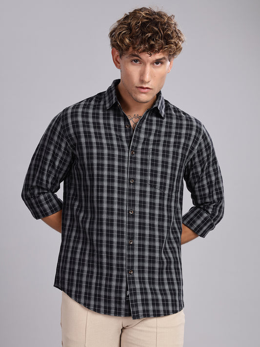 Melange Checks Black Causal Shirt