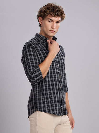 Melange Checks Black Causal Shirt