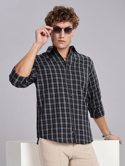 Melange Checks Black Causal Shirt