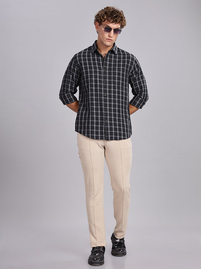 Melange Checks Black Causal Shirt