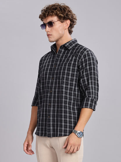 Melange Checks Black Causal Shirt