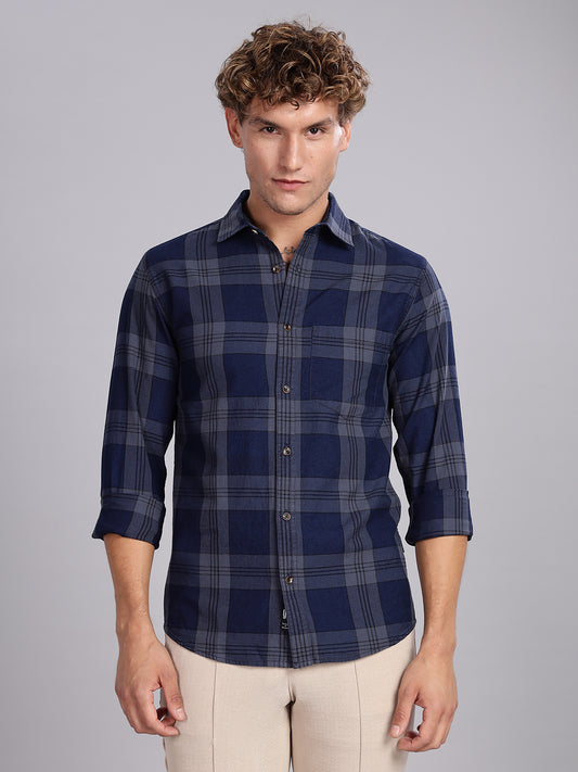Indigo Checks Navy Grey Casual Shirt
