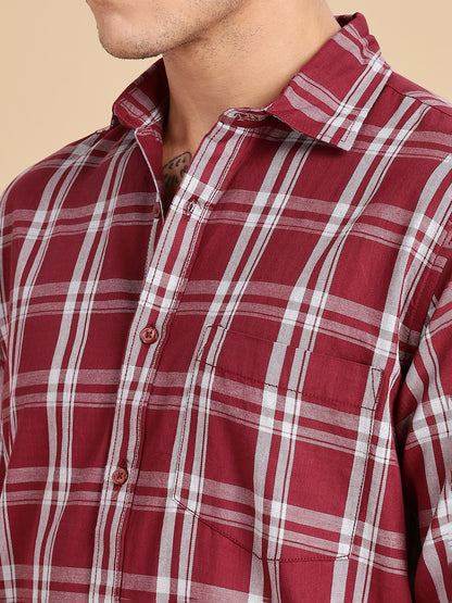 Melange Checks Maroon Casual Shirt