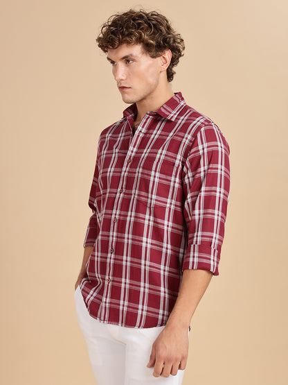 Melange Checks Maroon Casual Shirt