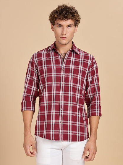 Melange Checks Maroon Casual Shirt