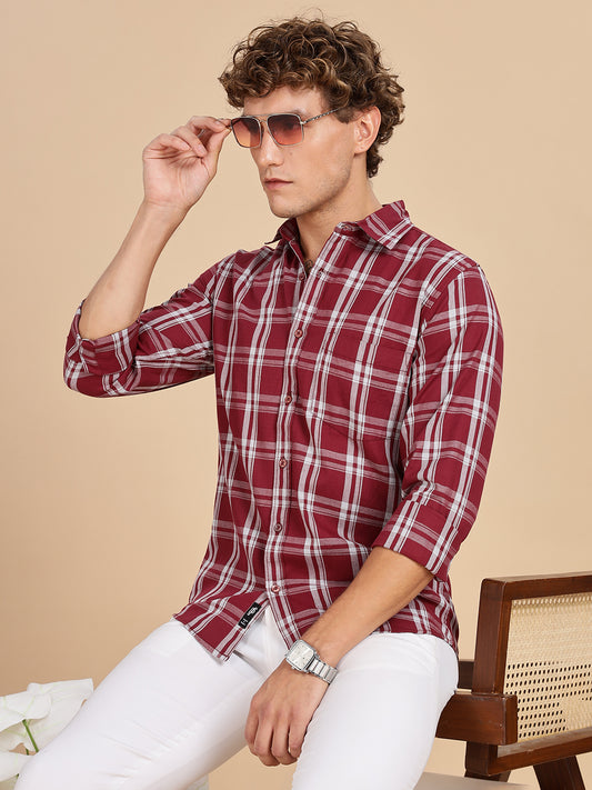 Melange Checks Maroon Casual Shirt