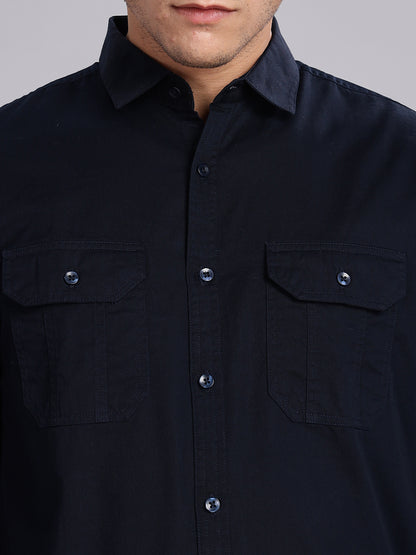 Navy Blue Spread Collar Shirt