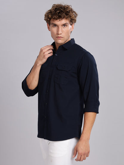 Navy Blue Spread Collar Shirt