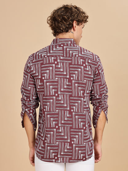 Printed Cotton Maroon Linen Shirt