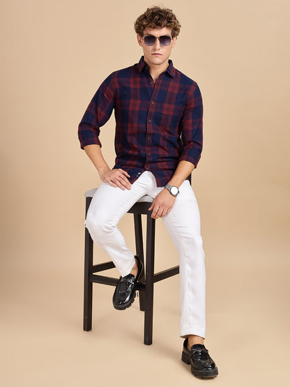 Indogo Checks Navy Maroon Shirt
