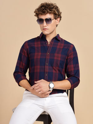 Indogo Checks Navy Maroon Shirt