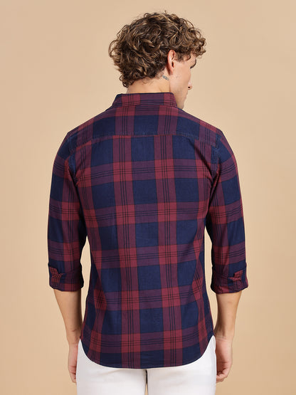Indogo Checks Navy Maroon Shirt