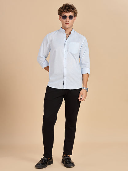Mandarian Collared Sky Blue Linen Shirt