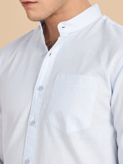 Mandarian Collared Sky Blue Linen Shirt