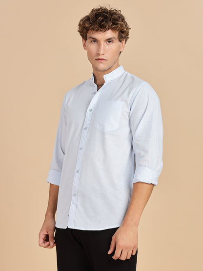 Mandarian Collared Sky Blue Linen Shirt
