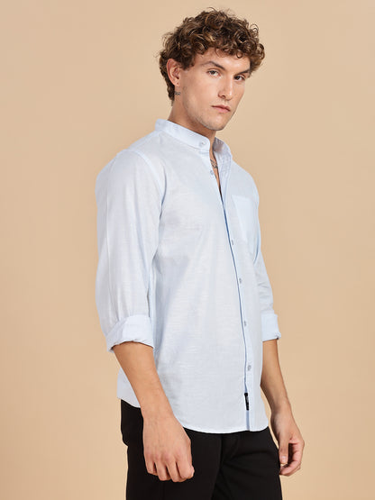 Mandarian Collared Sky Blue Linen Shirt