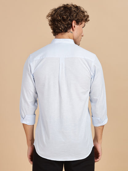 Mandarian Collared Sky Blue Linen Shirt