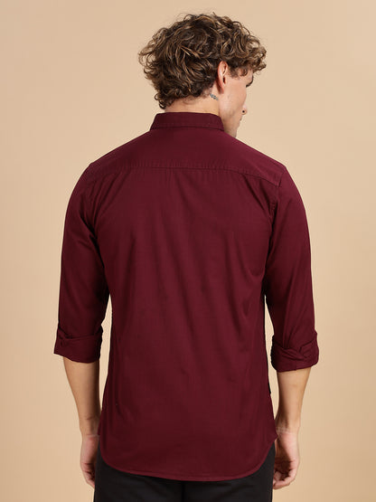 Maroon Regular Fit Cotton Shirt