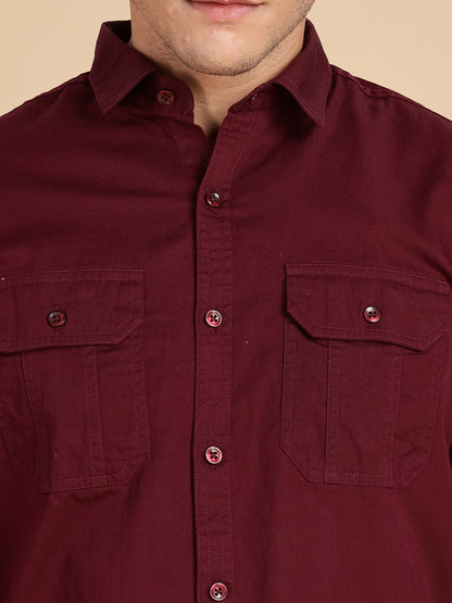 Maroon Regular Fit Cotton Shirt