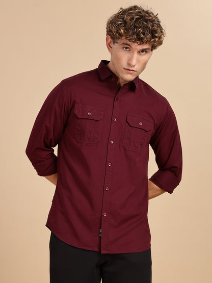 Maroon Regular Fit Cotton Shirt