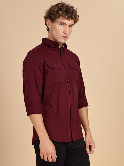 Maroon Regular Fit Cotton Shirt