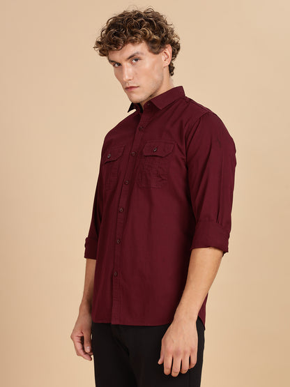 Maroon Regular Fit Cotton Shirt