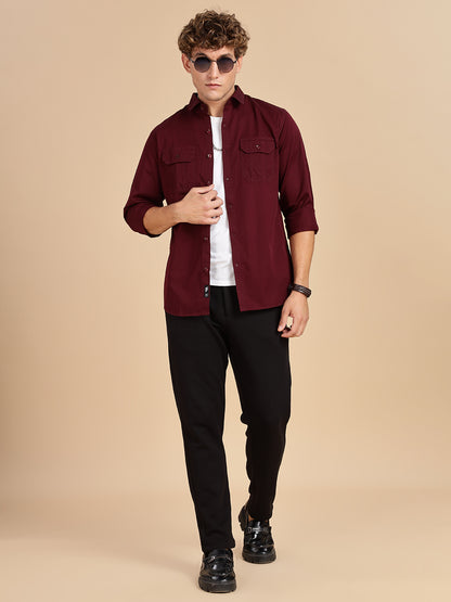 Maroon Regular Fit Cotton Shirt