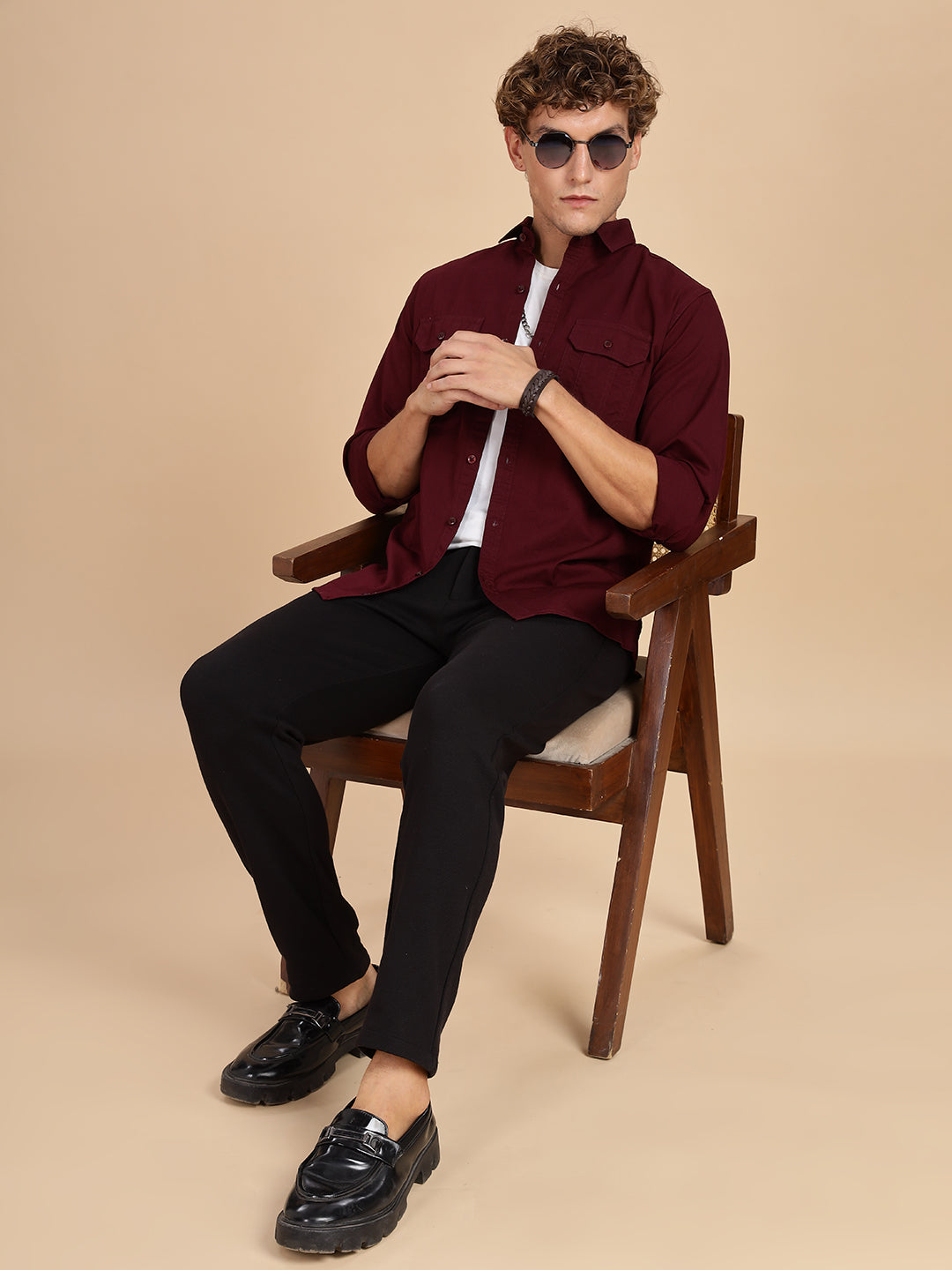 Maroon Regular Fit Cotton Shirt